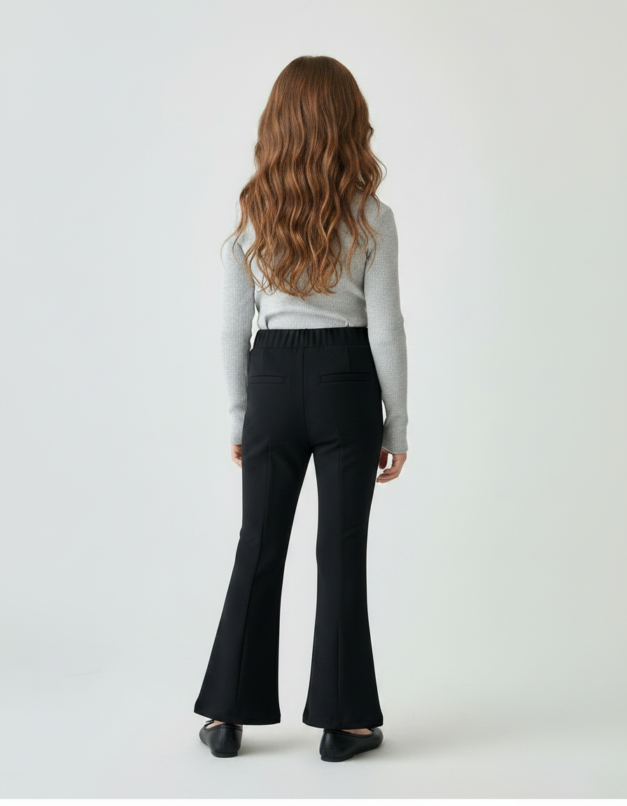 Pantalon Patte D'Éléphant Noir Fendu Confortable Fille - Maille - vue 2
