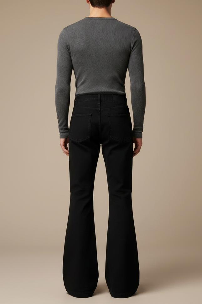 Pantalon Patte D'Éléphant Noir Cargo Évasé Ajusté Homme - Jean - vue 2