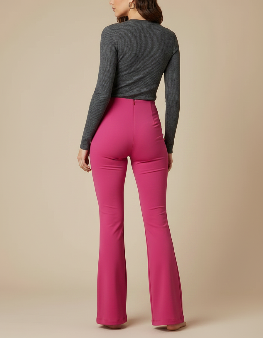 Pantalon Patte D'Éléphant Fuchsia Taille Haute Évasé Fluide - Rose Polyester - vue 2