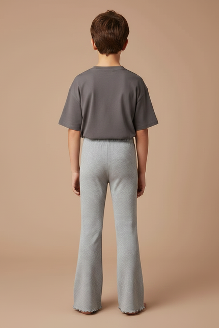 Pantalon Patte D'Éléphant Côtelé Gris Évasé Confortable - Maille - vue 2