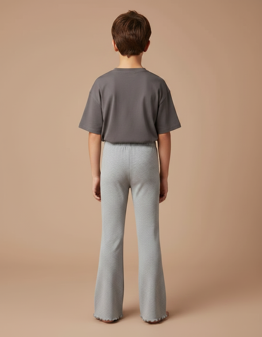 Pantalon Patte D'Éléphant Côtelé Gris Évasé Confortable - Maille - vue 2