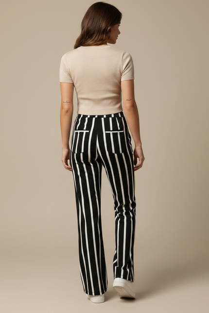 Pantalon Patte D'Éléphant Rayé Noir Blanc Fluide Femme - Multicolore Viscose - vue 2