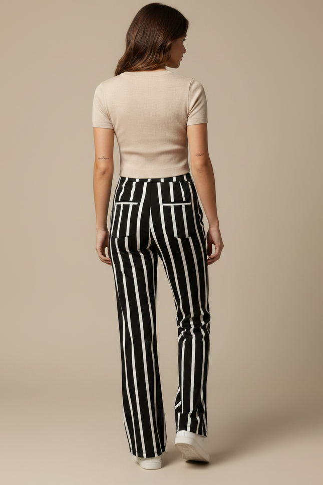 Pantalon Patte D'Éléphant Rayé Noir Blanc Fluide Femme - Multicolore Viscose - vue 2