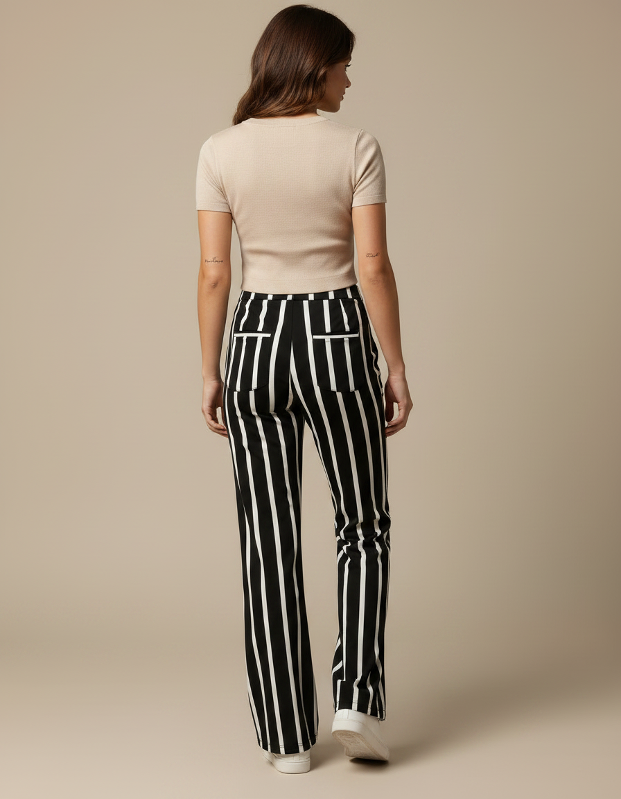 Pantalon Patte D'Éléphant Rayé Noir Blanc Fluide Femme - Multicolore Viscose - vue 2