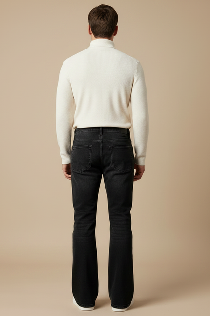 Pantalon Patte D'Éléphant Homme Noir Délavé Denim Coupe Droite - Jean - vue 2