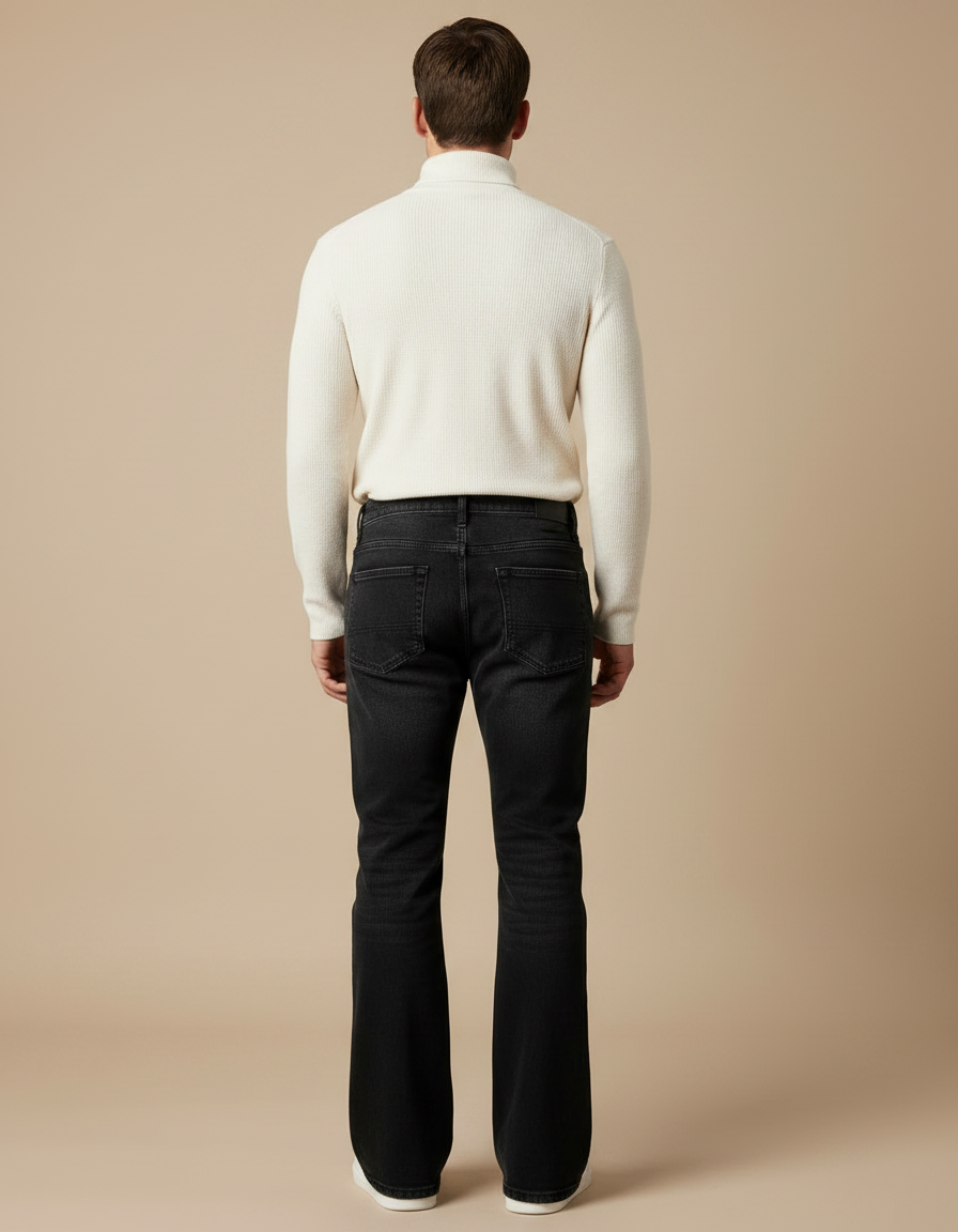 Pantalon Patte D'Éléphant Homme Noir Délavé Denim Coupe Droite - Jean - vue 2