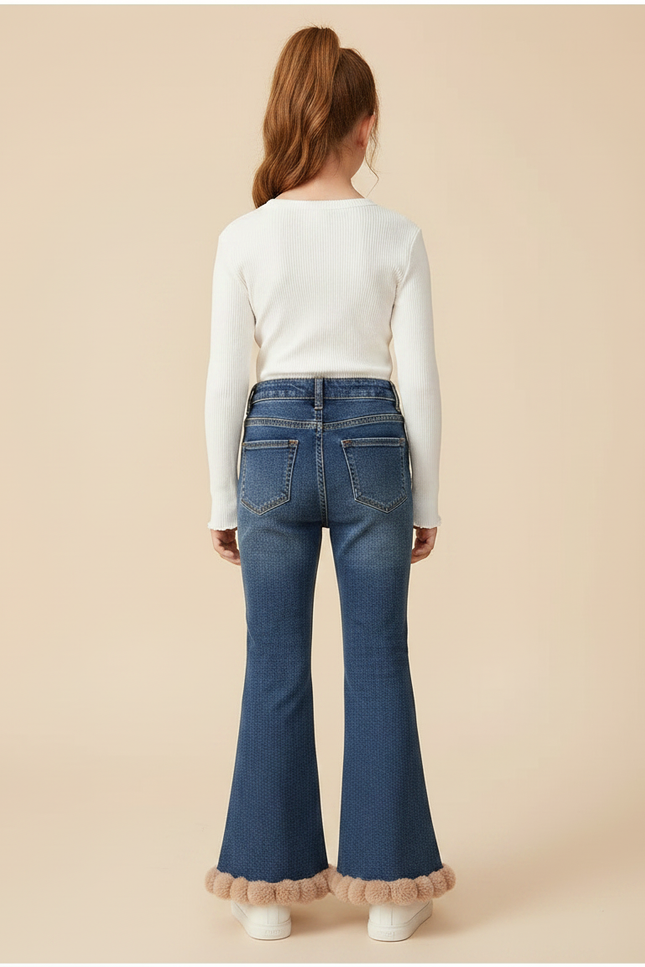 Pantalon Patte D'Éléphant Jean Évasé Fourrure Fille - Bleu - vue 2