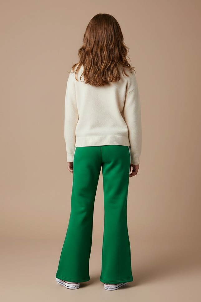Pantalon Patte D'Éléphant Vert Sportif Évasé Rayures Blanches - Molleton - vue 2