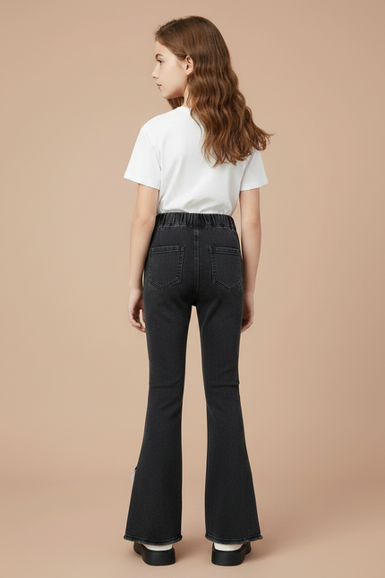 Pantalon Patte D'Éléphant Denim Noir Évasé Volants Fille - Jean - vue 2