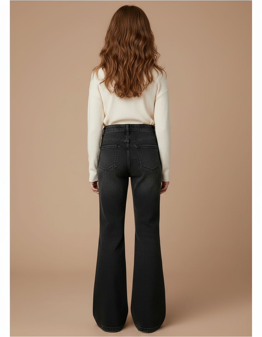 Pantalon Patte D'Éléphant Noir Denim Évasé Enfant - Jean - vue 2