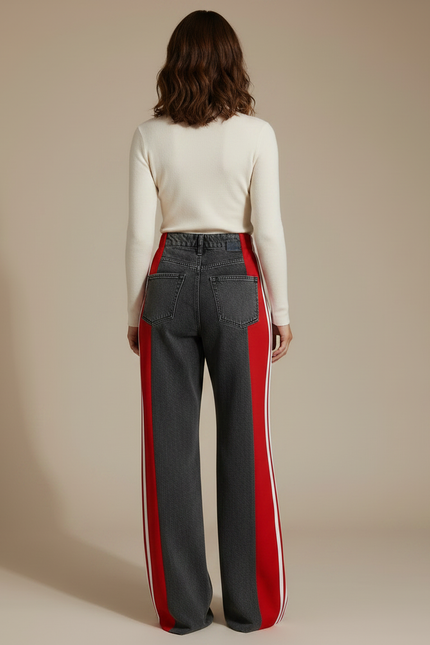 Pantalon Patte D'Éléphant Denim Bicolore Rayures Latérales Large - Multicolore Jean - vue 2