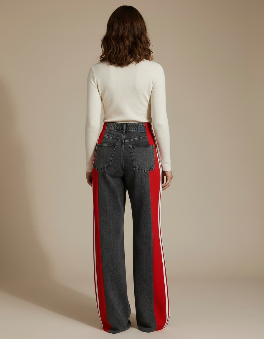 Pantalon Patte D'Éléphant Denim Bicolore Rayures Latérales Large - Multicolore Jean - vue 2