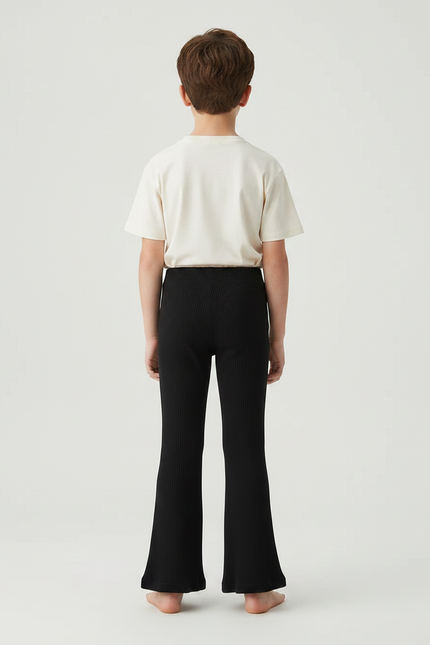Pantalon Patte D'Éléphant Noir Côtelé Évasé Confortable Enfant - Maille - vue 2