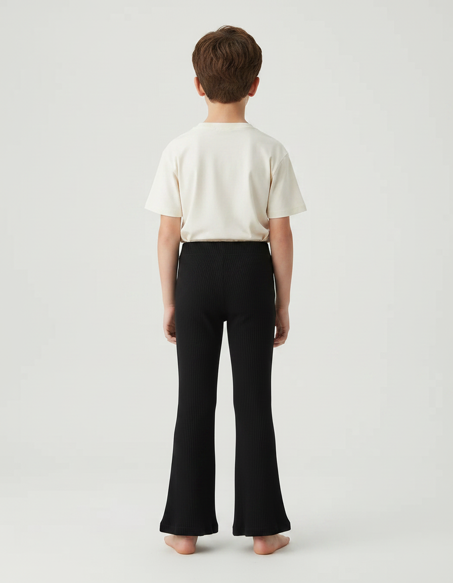 Pantalon Patte D'Éléphant Noir Côtelé Évasé Confortable Enfant - Maille - vue 2