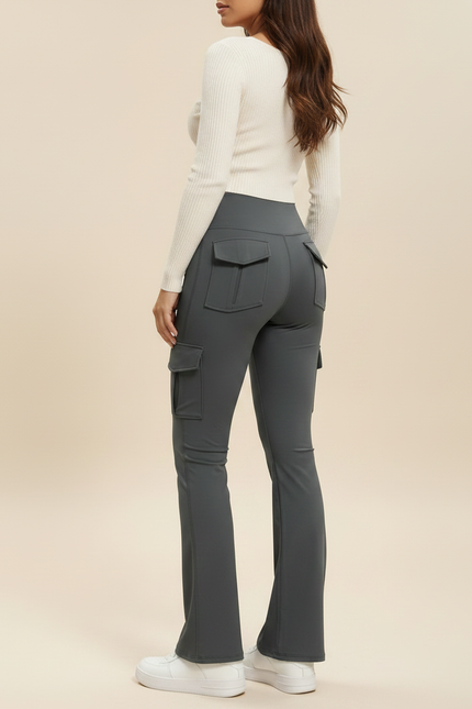 Pantalon Patte D'Éléphant Gris Taille Haute Poches Évasé - Polyester - vue 2