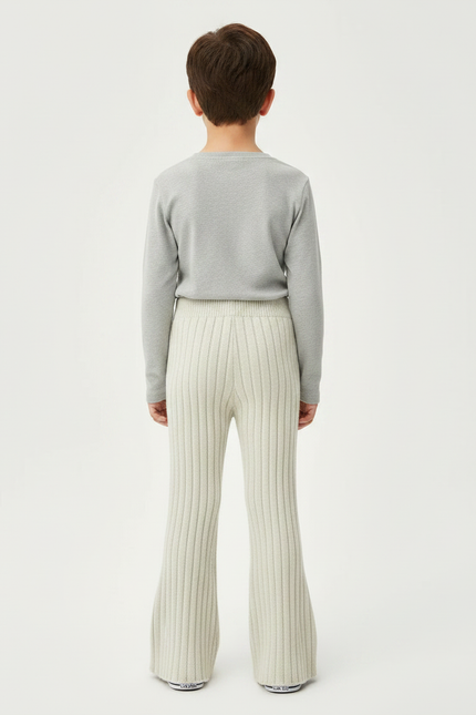 Pantalon Patte D'Éléphant Crème Côtelé Tricoté Confortable Enfant - Beige Maille - vue 2