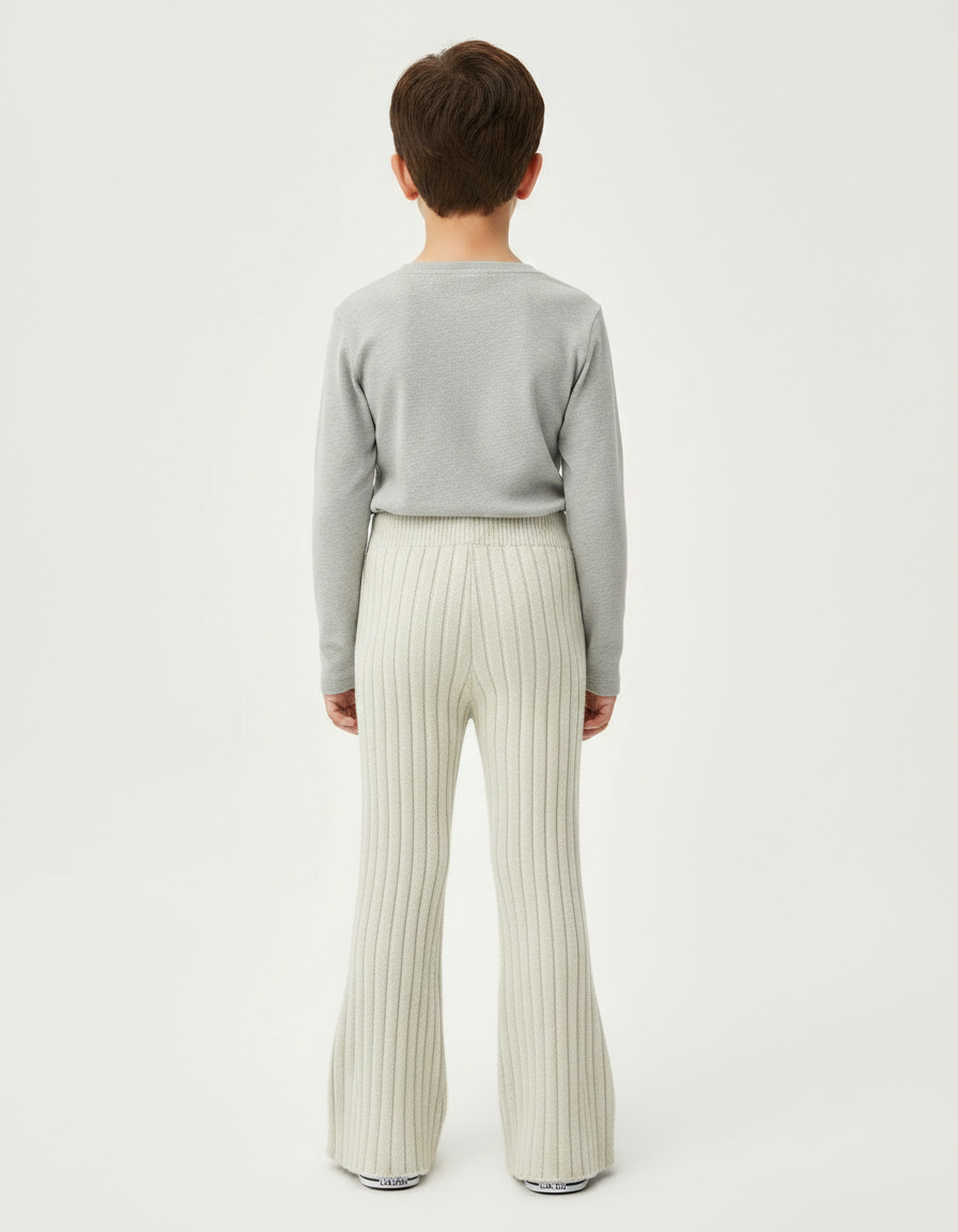 Pantalon Patte D'Éléphant Crème Côtelé Tricoté Confortable Enfant - Beige Maille - vue 2