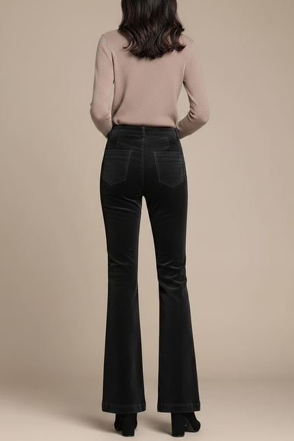 Pantalon Patte D'Éléphant Noir Côtelé Taille Haute Élégant - Cordé - vue 2