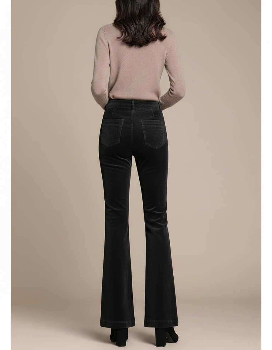 Pantalon Patte D'Éléphant Noir Côtelé Taille Haute Élégant - Cordé - vue 2