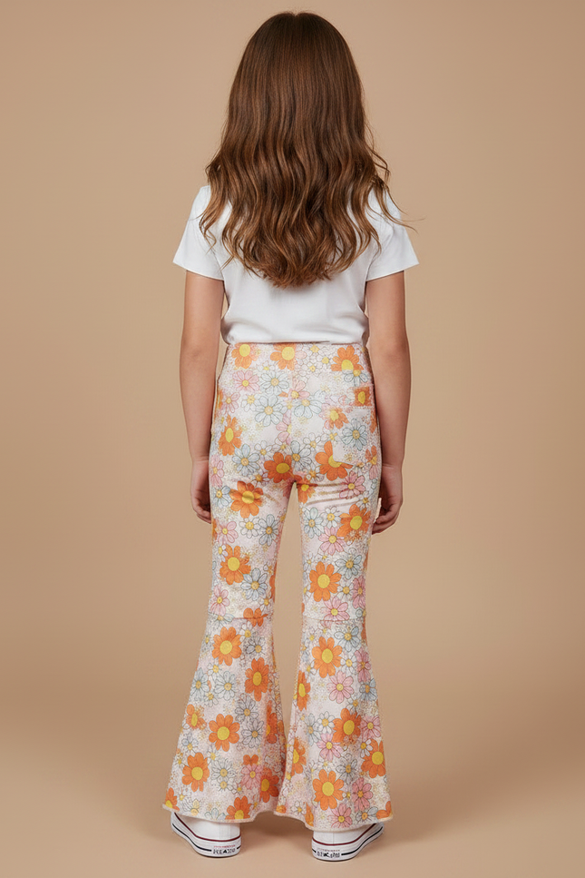 Pantalon Patte D'Éléphant Fleuri Évasé Confortable Fille - Imprimé Maille - vue 2