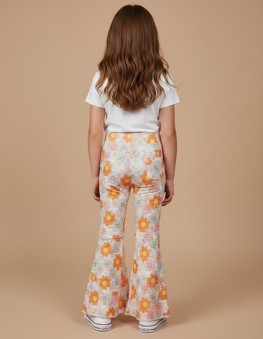 Pantalon Patte D'Éléphant Fleuri Évasé Confortable Fille - Imprimé Maille - vue 2