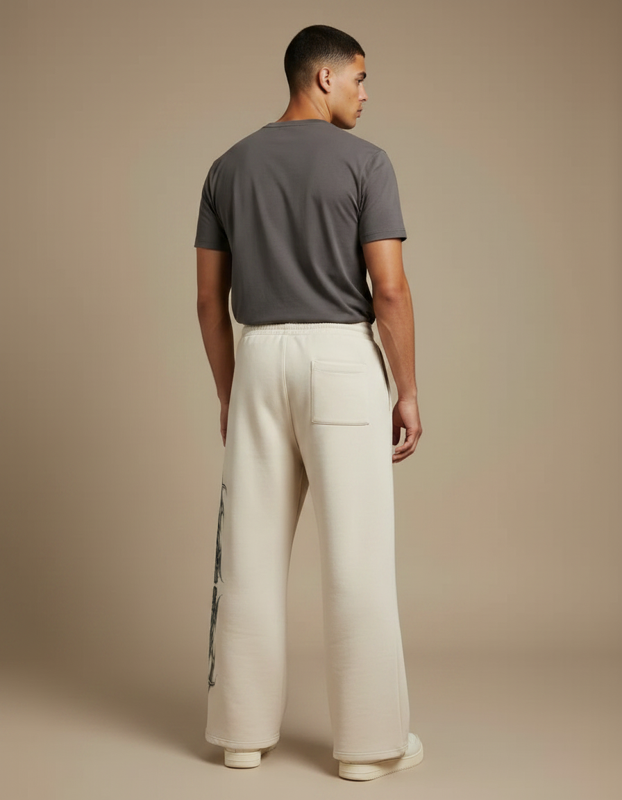 Pantalon Patte D'Éléphant Écru Coton Ample Tribal Gothique - Beige Molleton - vue 2