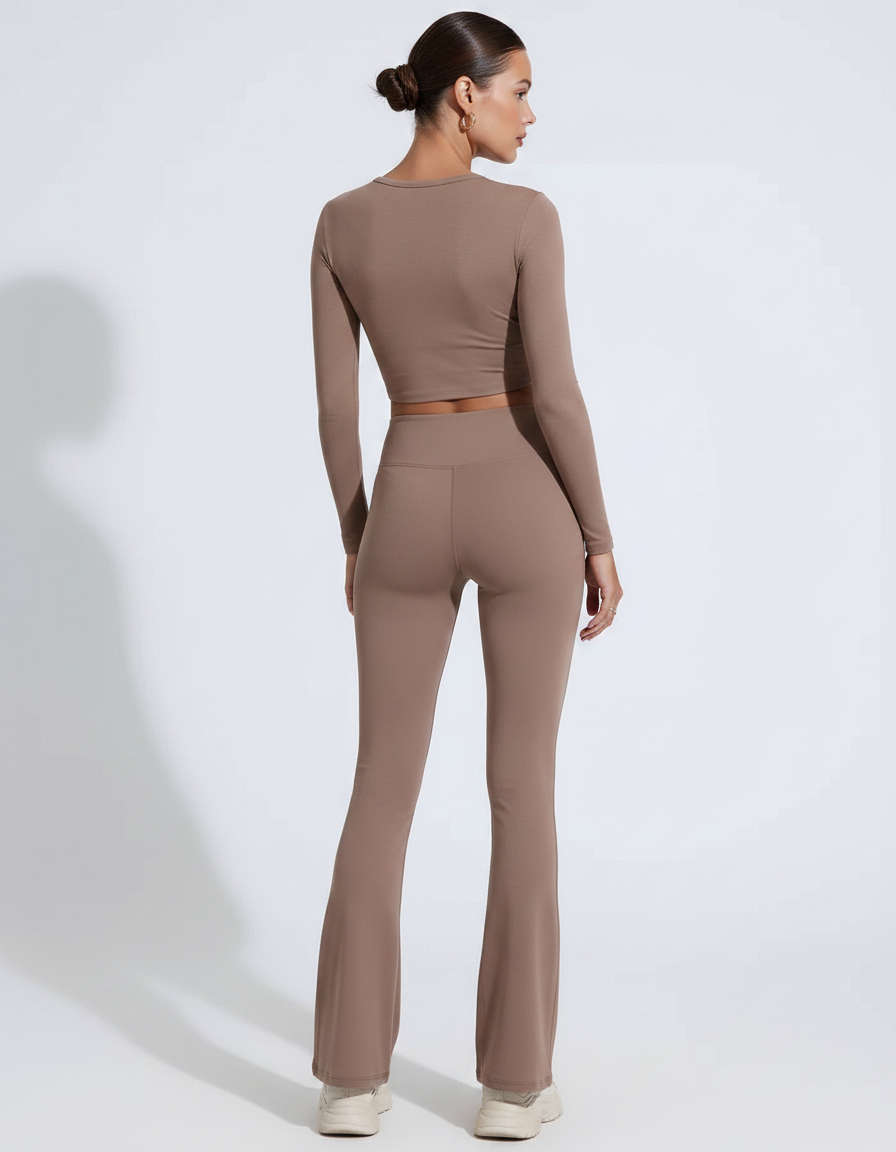 Pantalon Patte D'Éléphant Marron Taille Haute Évasé Confortable Femme - Polyester - vue 2
