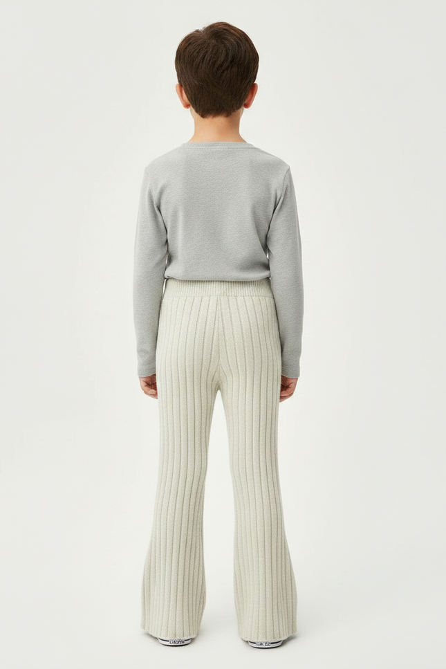 Pantalon Patte D'Éléphant Crème Côtelé Tricoté Confortable Enfant - Beige Maille - vue 2