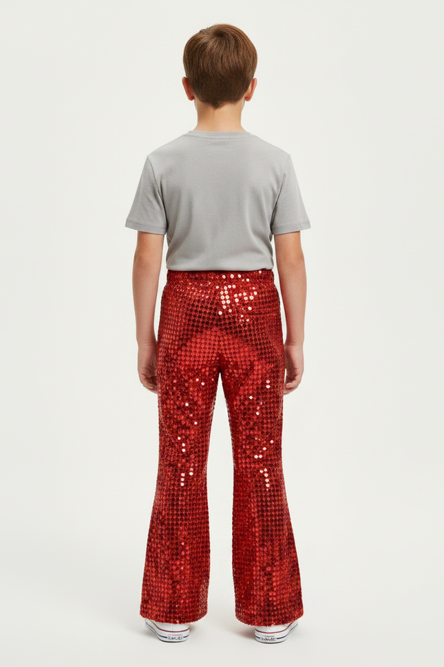 Pantalon Patte D'Éléphant Rouge Pailleté Évasé Enfant Brillant - Polyester - vue 2