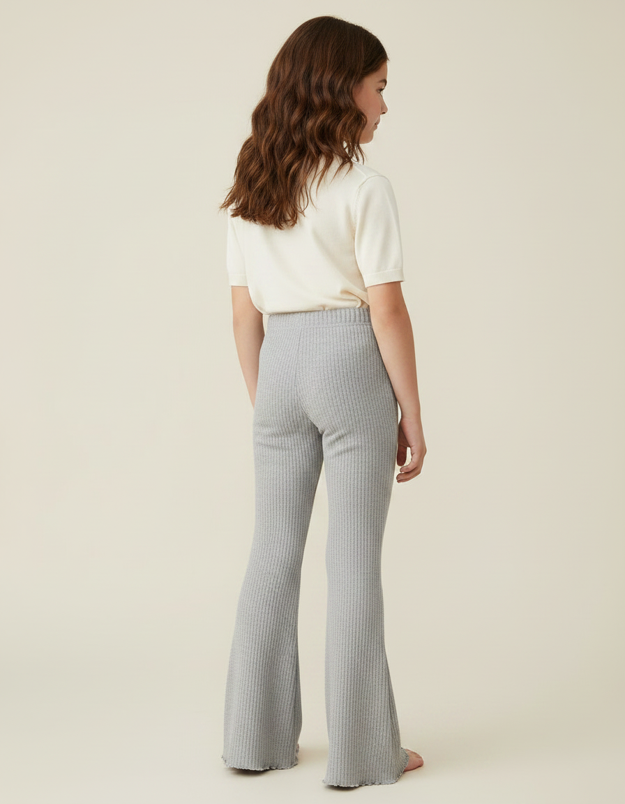 Pantalon Patte D'Éléphant Côtelé Gris Doux Confortable Enfant - Maille - vue 2