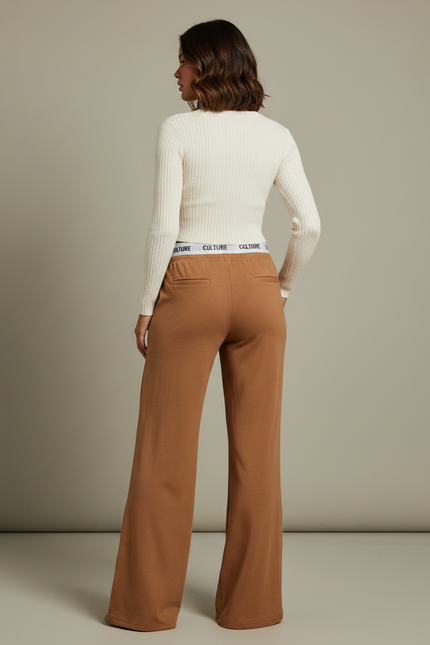 Pantalon Patte D'Éléphant Marron Évasé Confortable Décontracté Femme - Molleton - vue 2
