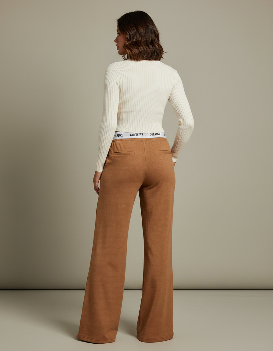 Pantalon Patte D'Éléphant Marron Évasé Confortable Décontracté Femme - Molleton - vue 2