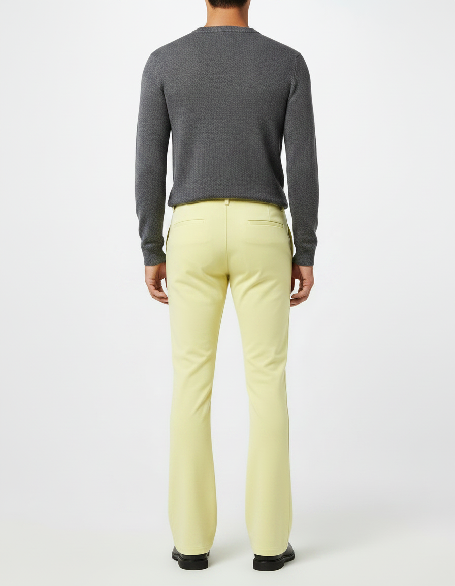 Pantalon Patte D'Éléphant Jaune Clair Uni Évasé Homme - Molleton - vue 2