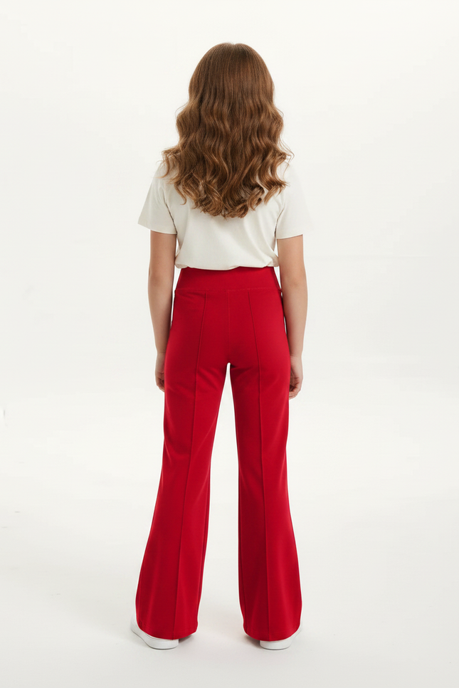 Pantalon Patte D'Éléphant Rouge Uni Confortable Évasé Fille - Maille - vue 2