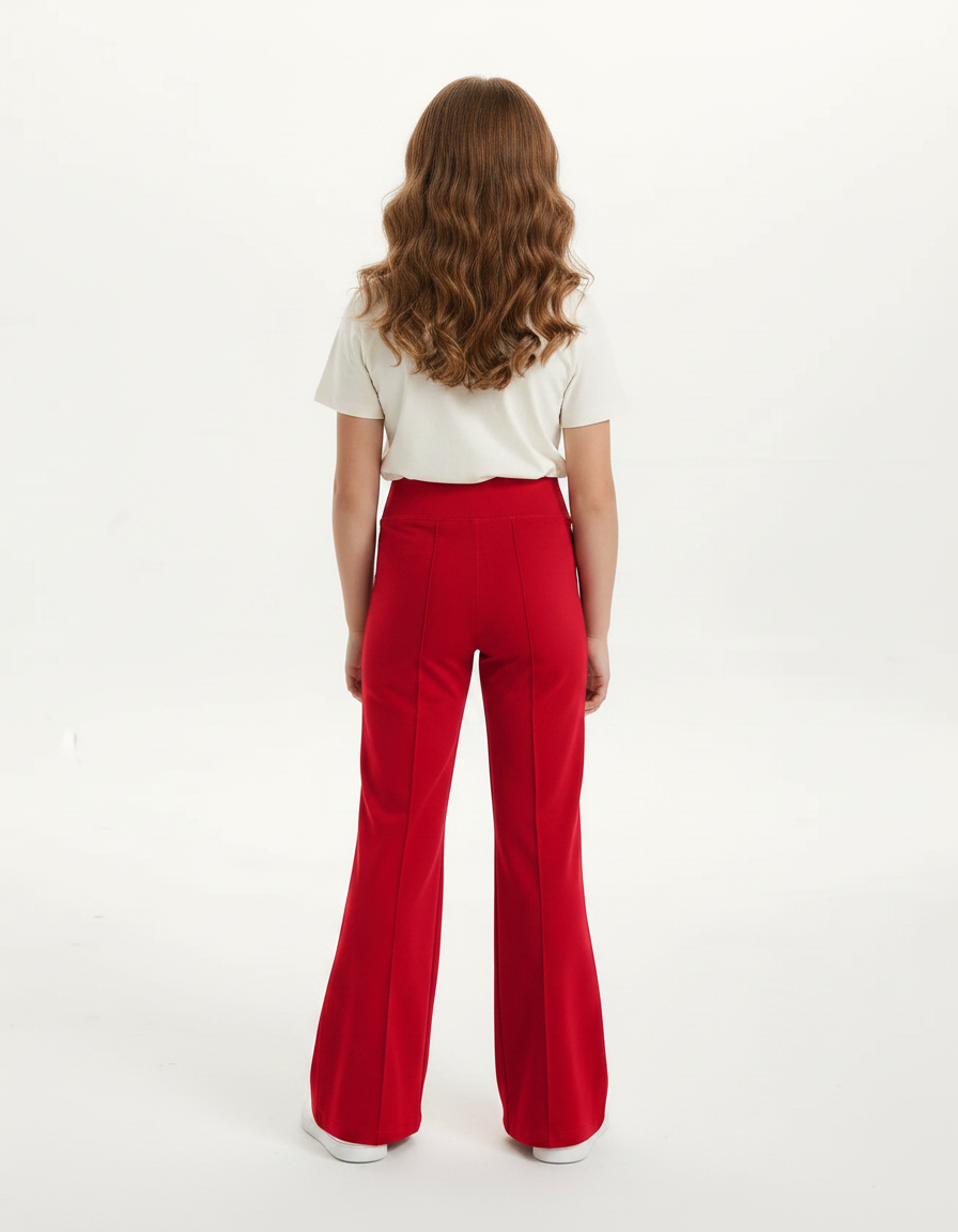 Pantalon Patte D'Éléphant Rouge Uni Confortable Évasé Fille - Maille - vue 2
