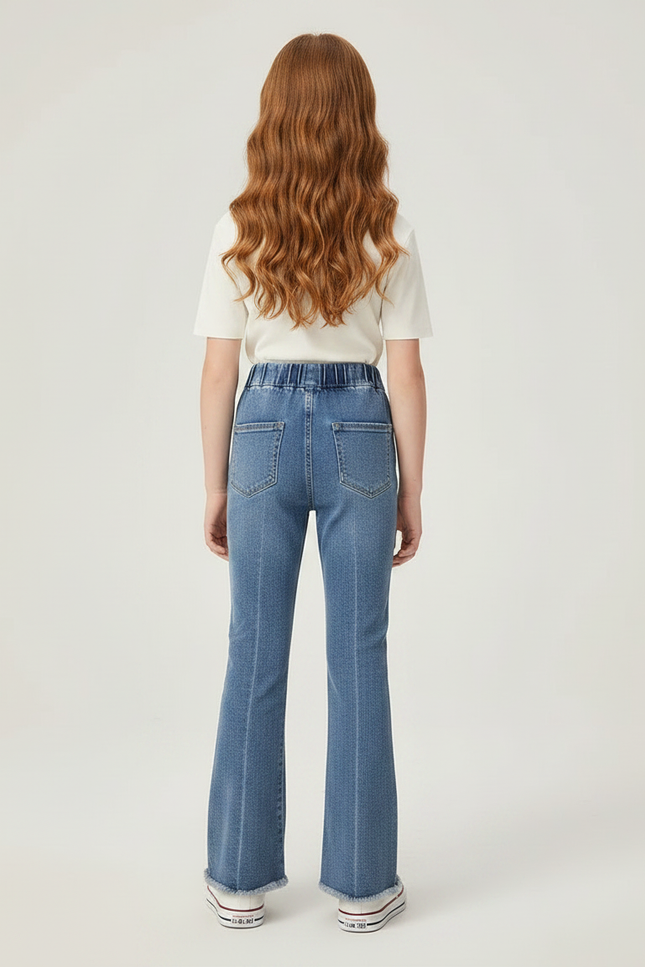 Pantalon Patte D'Éléphant Denim Cœurs Brodés Taille Élastique - Bleu Jean - vue 2