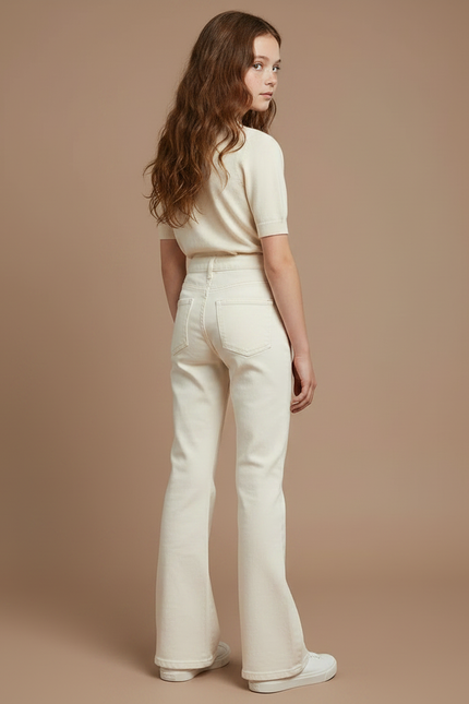 Pantalon Patte D'Éléphant Écru Jean Taille Haute Évasé Fille - Beige - vue 2