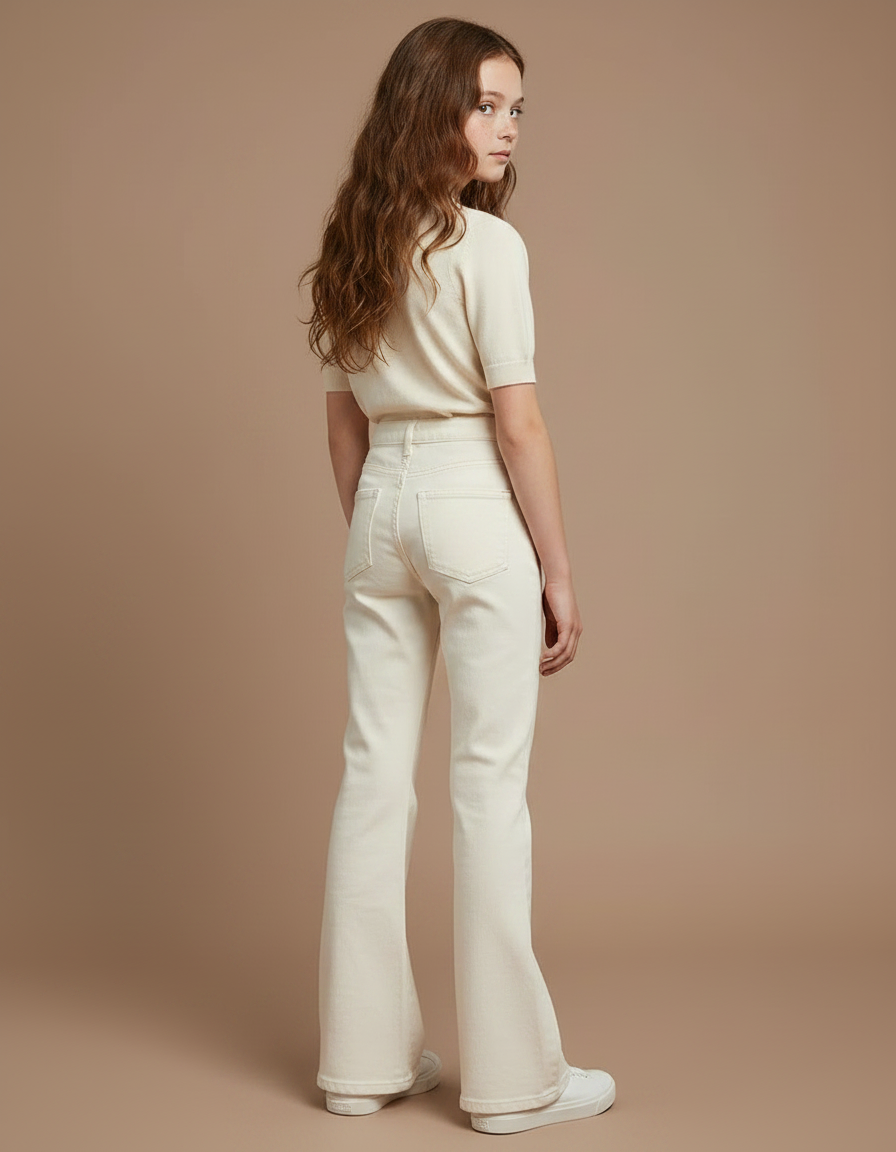 Pantalon Patte D'Éléphant Écru Jean Taille Haute Évasé Fille - Beige - vue 2