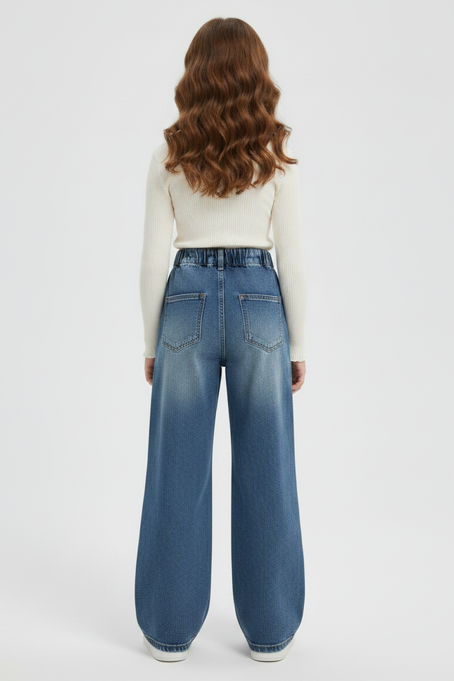 Pantalon Patte D'Éléphant Jean Bleu Délavé Large Enfant - vue 2