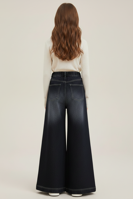 Pantalon Patte D'Éléphant Denim Fille Ample Décontracté - Marine Jean - vue 2