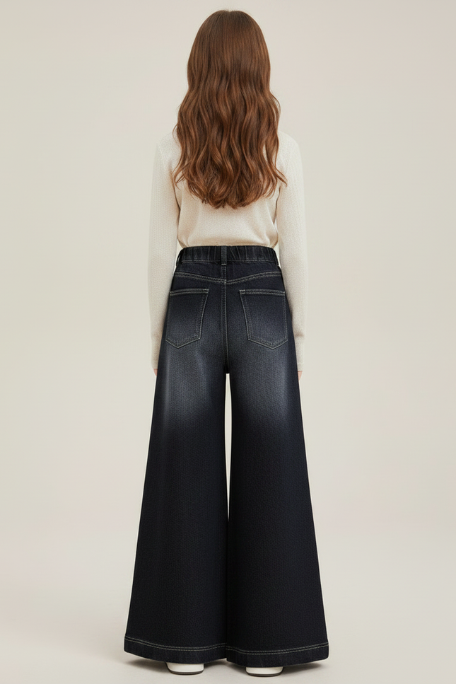 Pantalon Patte D'Éléphant Denim Fille Ample Décontracté - Marine Jean - vue 2