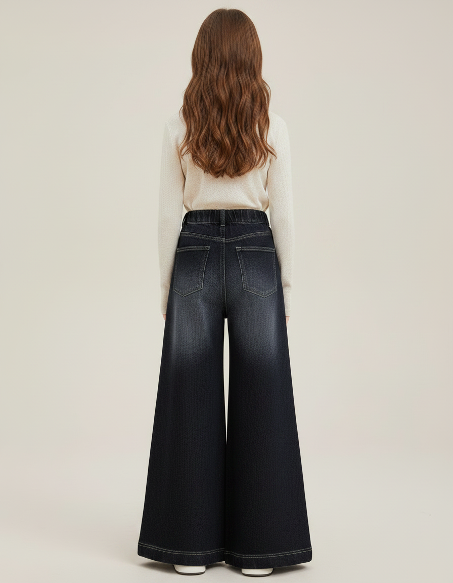Pantalon Patte D'Éléphant Denim Fille Ample Décontracté - Marine Jean - vue 2