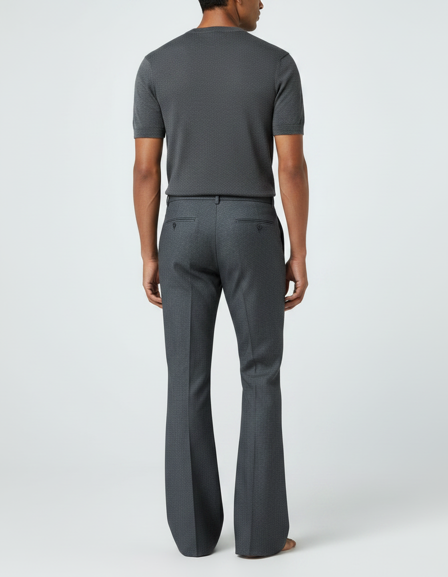 Pantalon Patte D'Éléphant Homme Gris Formel Évasé Élégant - Laine - vue 2