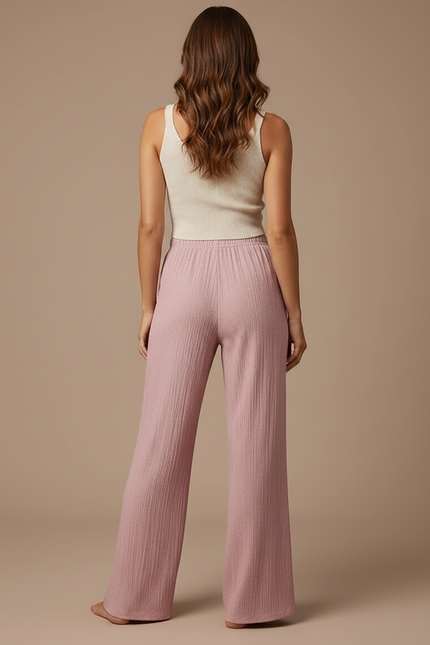 Pantalon Patte D'Éléphant Rose Plissé Ample Décontracté Fluide - Viscose - vue 2