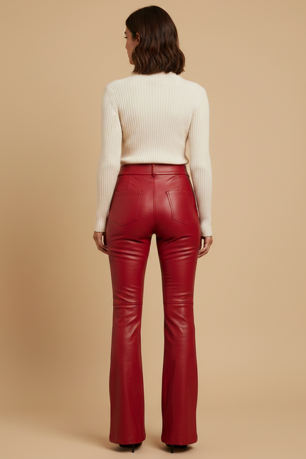 Pantalon Patte D'Éléphant Rouge Similicuir Taille Haute Évasé - Simili cuir - vue 2