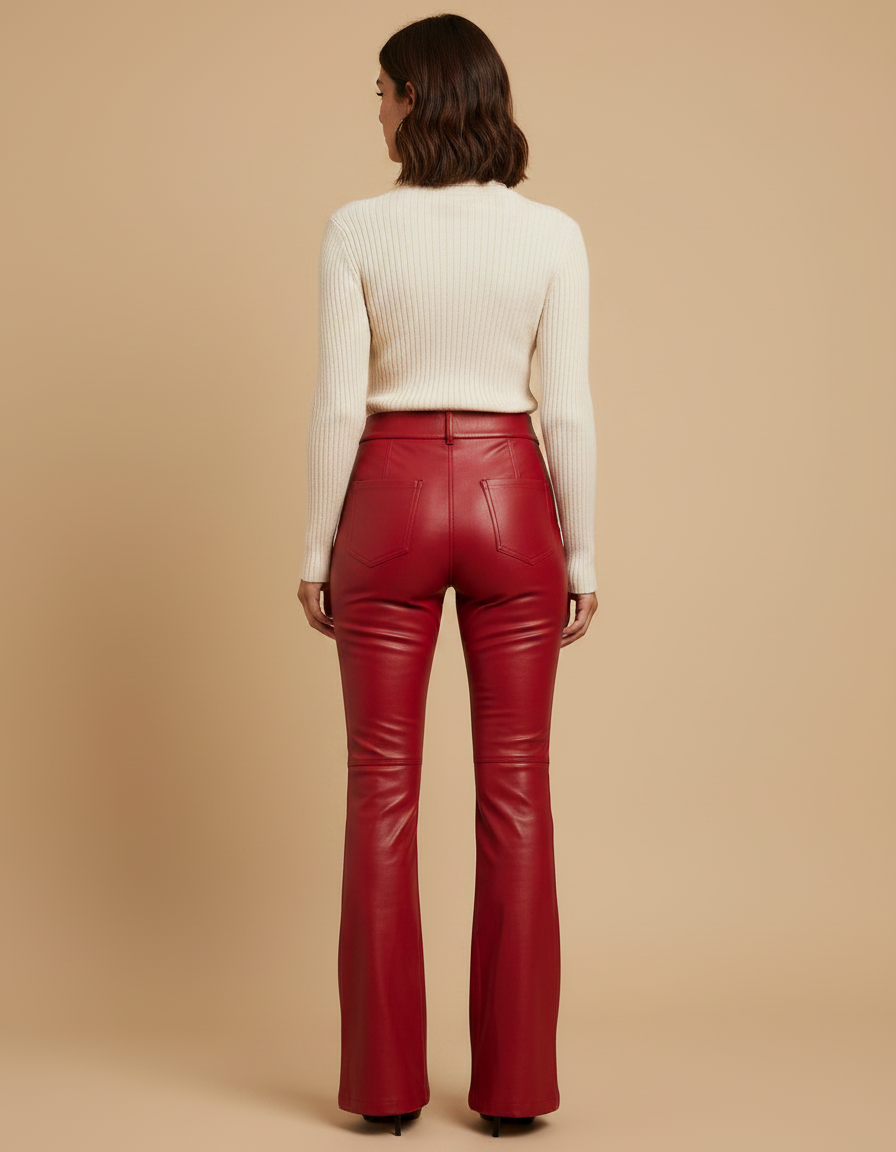 Pantalon Patte D'Éléphant Rouge Similicuir Taille Haute Évasé - Simili cuir - vue 2