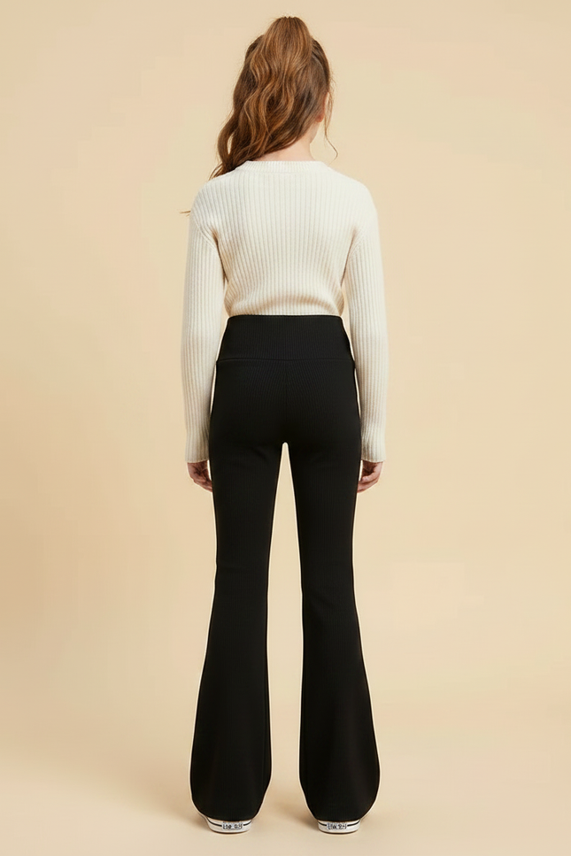 Pantalon Patte D'Éléphant Noir Côtelé Évasé Taille Haute - Maille - vue 2