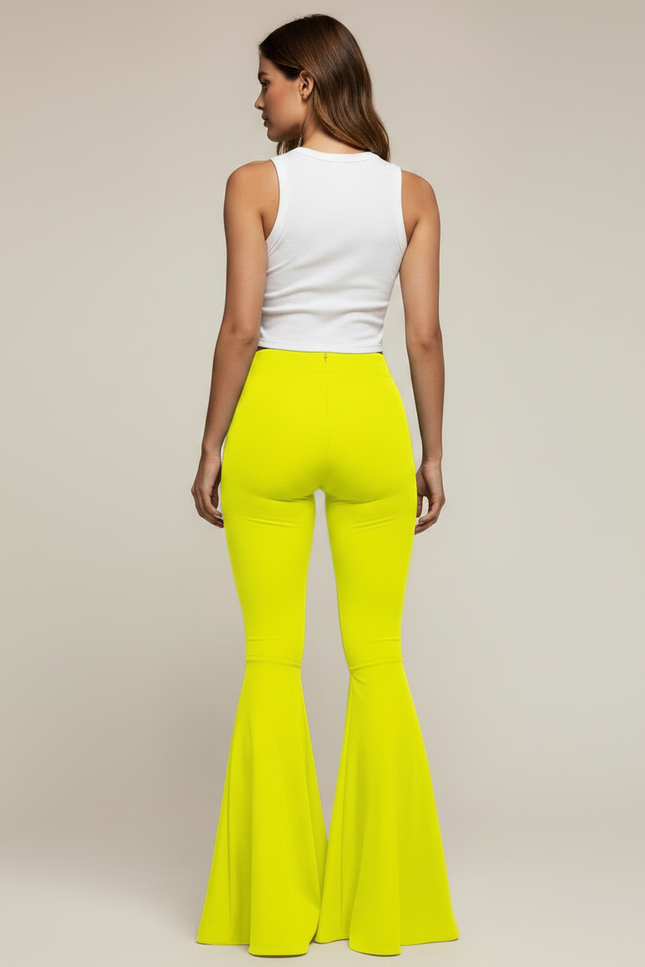 Pantalon Patte D'Éléphant Jaune Élastique Taille Haute Fluide - Maille - vue 2
