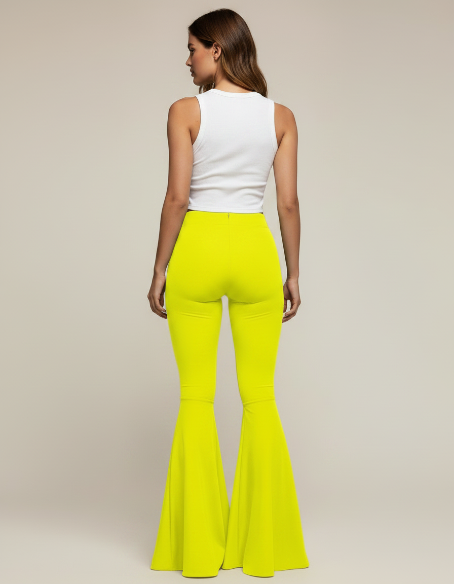Pantalon Patte D'Éléphant Jaune Élastique Taille Haute Fluide - Maille - vue 2