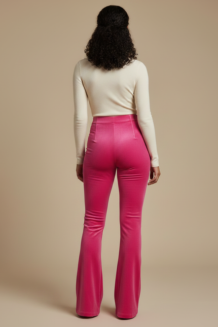 Pantalon Patte D'Éléphant Velours Rose Évasé Taille Haute - vue 2